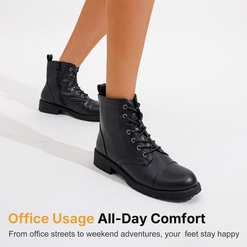 Vepose Women's Black Ankle Boots Lace up, Flat Fashion Combat Booties Low Heel, 910 Size 6 US (CJY910 Black 06) - Image 5